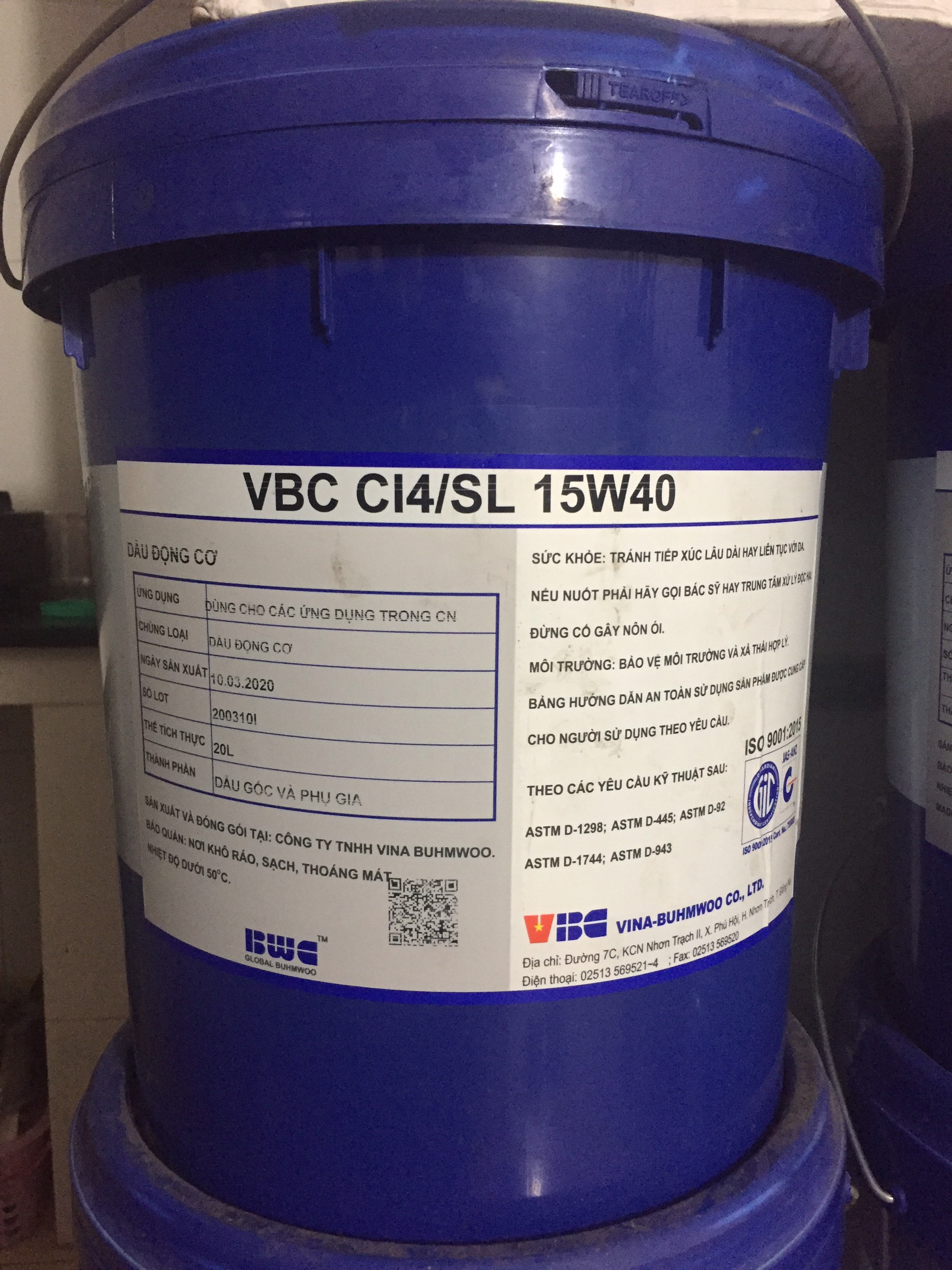Dầu động cơ VBC CI4/SL 15W40
